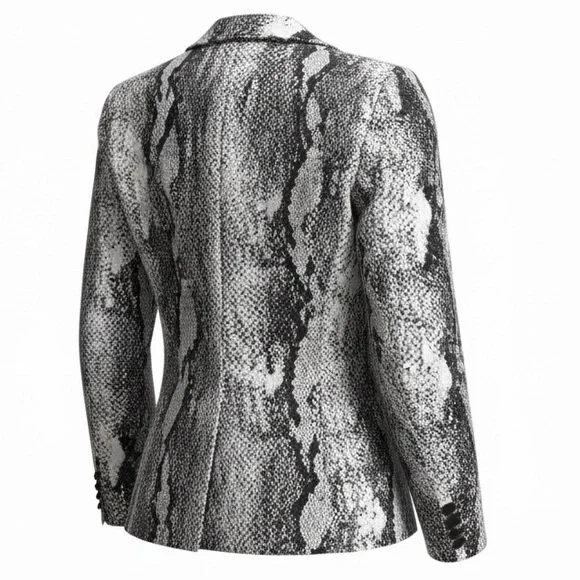 St. John ✨ Snake Print Blazer Jacket Dark Gray & White Tailored Designer - Picture 2 of 3